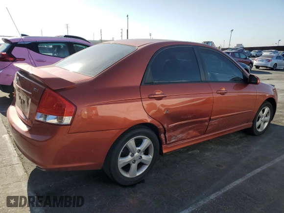 2009 Kia Spectra EX with VIN KNAFE222995027376, listed as a Copart auction lot 52406025 with 73,692 mi miles and Salvage Title. Bid and sale history available at DreamBid. Image 3.