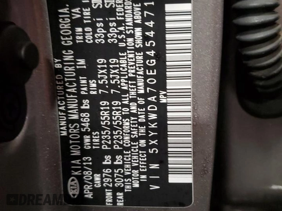 2014 Kia Sorento SX with VIN 5XYKWDA70EG454471, listed as a Copart auction lot 45301605 with 0 mi miles and Clean Title. Bid and sale history available at carsss.com. Image 13.