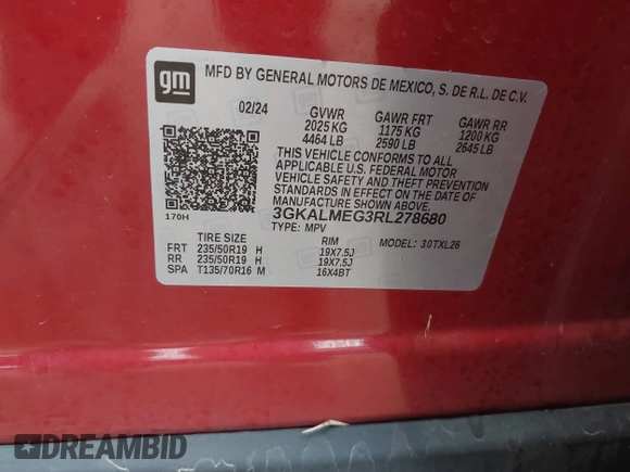 2024 GMC Terrain SLE with VIN 3GKALMEG3RL278680, listed as a IAAI auction lot 42093820 with 13,105 mi miles and . Bid and sale history available at DreamBid. Image 9.