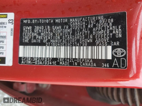2009 Toyota Corolla with VIN 2T1BU40EX9C114798, listed as a Copart auction lot 51593365 with 164,331 mi miles and Salvage Title. Bid and sale history available at carsss.com. Image 12.