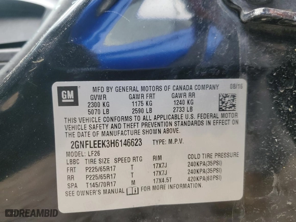 2017 Chevrolet Equinox LS with VIN 2GNFLEEK3H6146623, listed as a Copart auction lot 49117585 with 111,519 mi miles and Salvage Title. Bid and sale history available at carsss.com. Image 12.