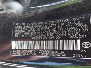 2013 Toyota Prius One with VIN JTDKN3DU8D1691254, listed as a IAAI auction lot 42047639 with 208,680 mi miles. Bid and sale history available at carsss.com. Image 9.