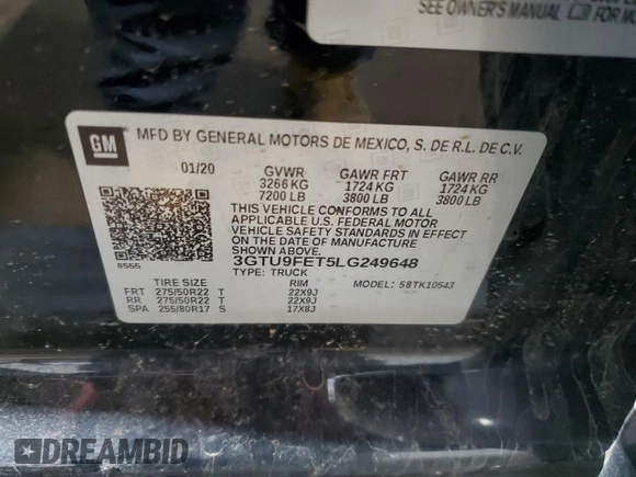 2020 GMC Sierra 1500 Denali z VIN 3GTU9FET5LG249648, wystawiony jako Copart lot #49540395 z przebiegiem 95 857 mil mil oraz Czysty tytuł • Clean title. Historia ofert i sprzedaży dostępna na DreamBid. Obrazek 12.
