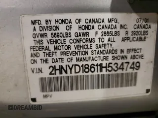 2001 Acura MDX Touring Pkg with VIN 2HNYD18611H534749, listed as a Copart auction lot 88319055 with 209,417 mi miles and Clean Title. Bid and sale history available at carsss.com. Image 13.