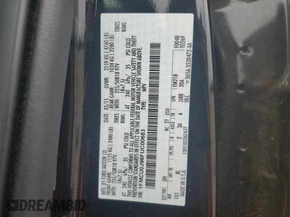 2015 Ford Escape Titanium with VIN 1FMCU0J96FUC00683, listed as a Copart auction lot 58345105 with 61,031 mi miles and Salvage title. Bid and sale history available at DreamBid. Image 13.