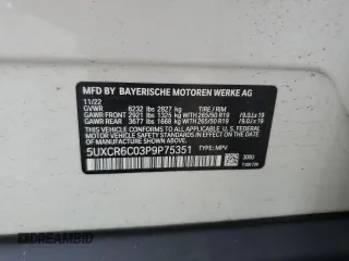2023 BMW X5 xDrive40i with VIN 5UXCR6C03P9P75351, listed as a Copart auction lot 61465655 with 24,883 mi miles and Salvage title. Bid and sale history available at DreamBid. Image 13.