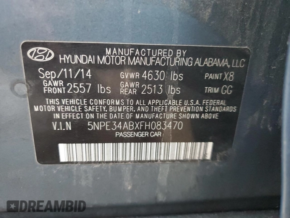 2015 Hyundai Sonata Sport z VIN 5NPE34ABXFH083470, wystawiony jako Copart lot #43548115 z przebiegiem 110 746 mil mil oraz Szkoda całkowita • Salvage title. Historia ofert i sprzedaży dostępna na DreamBid. Obrazek 12.