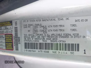 2020 Toyota Tacoma SR with VIN 5TFRX5GN1LX180442, listed as a IAAI auction lot 42090748 with 70,449 mi miles and . Bid and sale history available at DreamBid. Image 9.