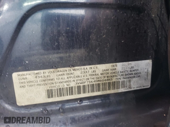 2005 Volkswagen Jetta 2.5L with VIN 3VWDF71K45M604483, listed as a Copart auction lot 81679484 with 138,926 mi miles and Salvage title. Bid and sale history available at DreamBid. Image 13.