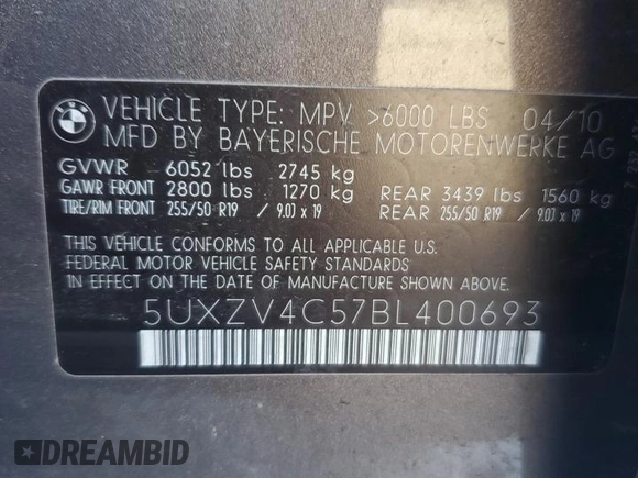 2011 BMW X5 35i with VIN 5UXZV4C57BL400693, listed as a Copart auction lot 46547685 with 127,266 mi miles and Salvage Title. Bid and sale history available at carsss.com. Image 15.