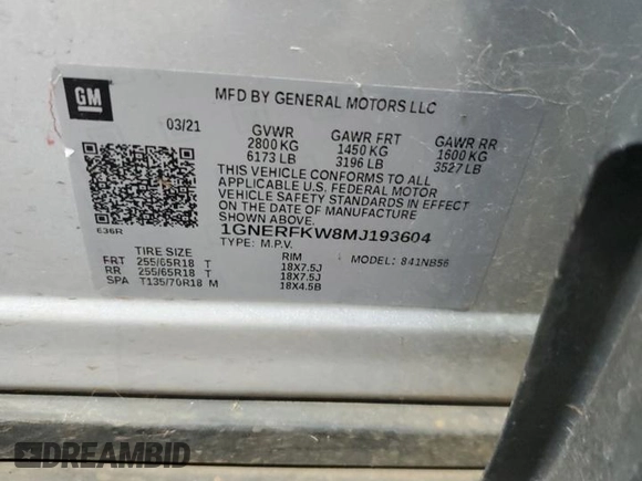 2021 Chevrolet Traverse LS with VIN 1GNERFKW8MJ193604, listed as a Copart auction lot 69024534 with 61,366 mi miles and Salvage Title. Bid and sale history available at carsss.com. Image 13.