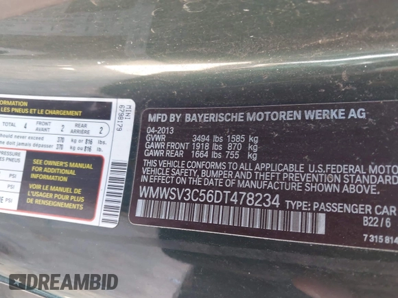 2013 MINI Hardtop S z VIN WMWSV3C56DT478234, wystawiony jako IAAI lot #41595692 z przebiegiem 255 453 mil mil oraz . Historia ofert i sprzedaży dostępna na DreamBid. Obrazek 9.
