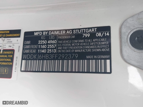 2015 Mercedes-Benz E-Class E 400 with VIN WDDKJ6HB3FF292379, listed as a IAAI auction lot 41838279 with 127,089 mi miles. Bid and sale history available at carsss.com. Image 9.