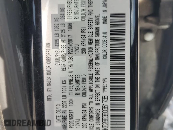 2014 Mazda CX-5 Sport with VIN JM3KE2BE3E0361736, listed as a Copart auction lot 64306405 with 114,468 mi miles and Clean title. Bid and sale history available at DreamBid. Image 13.