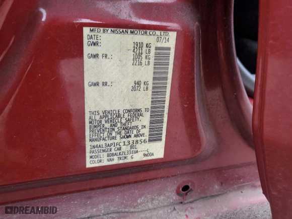2015 Nissan Altima 2.5 SV with VIN 1N4AL3AP1FC133856, listed as a Copart auction lot 51790155 with 158,804 mi miles and Salvage Title. Bid and sale history available at carsss.com. Image 13.