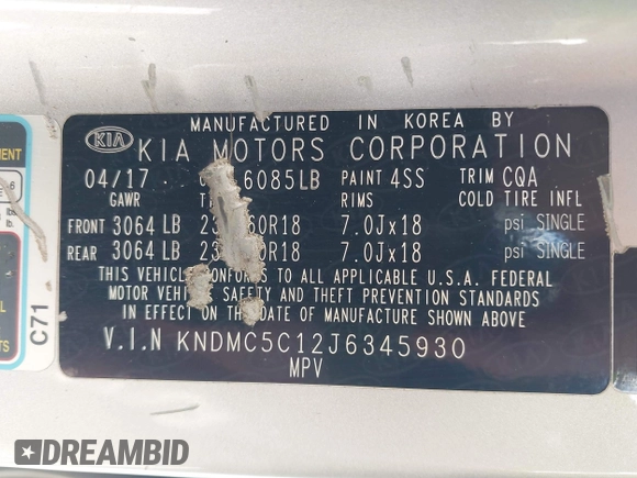 2018 Kia Sedona EX with VIN KNDMC5C12J6345930, listed as a IAAI auction lot 42008064 with 214,465 mi miles and . Bid and sale history available at carsss.com. Image 9.