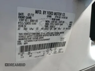 2013 Ford Explorer XLT with VIN 1FM5K7D81DGA86887, listed as a Copart auction lot 58994935 with 118,421 mi miles and Salvage title. Bid and sale history available at DreamBid. Image 13.