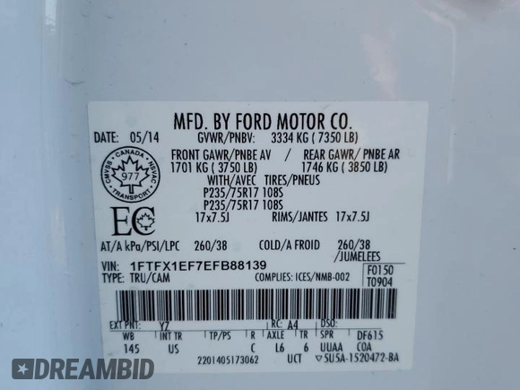 2014 Ford F-150 XL with VIN 1FTFX1EF7EFB88139, listed as a Copart auction lot 47197025 with 170,819 mi miles and Salvage title. Bid and sale history available at DreamBid. Image 12.