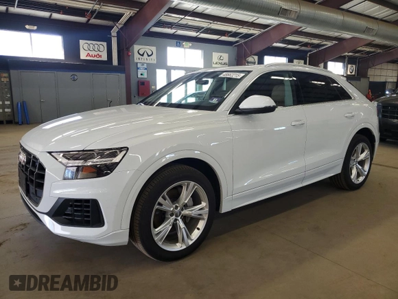 2019 Audi Q8 Premium z VIN WA1AVAF19KD010981, wystawiony jako Copart lot #48662215 z przebiegiem 84 783 mil mil oraz Czysty tytuł • Clean title. Historia ofert i sprzedaży dostępna na DreamBid. Obrazek 1.