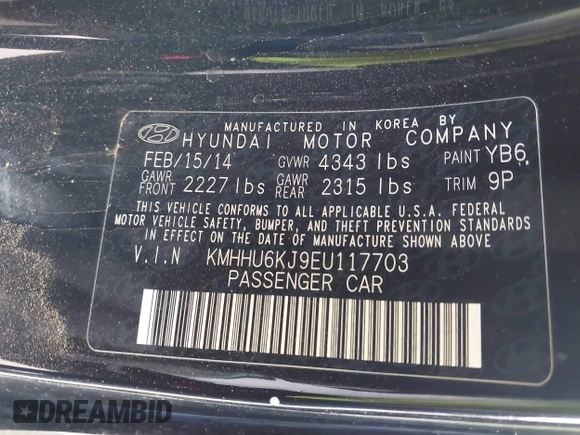2014 Hyundai Genesis Coupe 3.8 Ultimate with VIN KMHHU6KJ9EU117703, listed as a IAAI auction lot 41486814 with 163,365 mi miles. Bid and sale history available at carsss.com. Image 9.