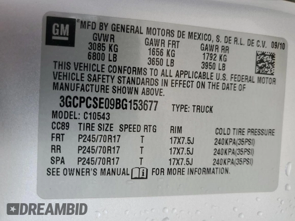 2011 Chevrolet Silverado 1500 LT with VIN 3GCPCSE09BG153677, listed as a Copart auction lot 51239145 with 190,606 mi miles and Salvage Title. Bid and sale history available at DreamBid. Image 12.