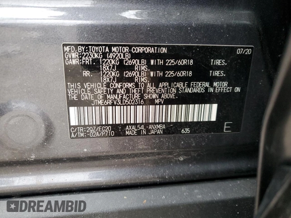 2020 Toyota RAV4 Hybrid XSE with VIN JTME6RFV3LD502316, listed as a Copart auction lot 43389425 with 39,670 mi miles and Salvage Title. Bid and sale history available at carsss.com. Image 14.