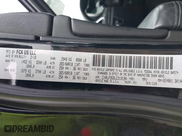 2018 Jeep Grand Cherokee Limited с VIN 1C4RJFBG8JC319194, выставлен на аукционе IAAI как лот 42580062 с пробегом 164 006 миль миль и . История ставок и продаж доступна на DreamBid. Изображение 9.