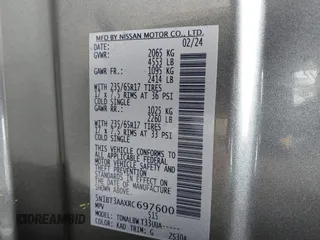 2024 Nissan Rogue S with VIN 5N1BT3AAXRC697600, listed as a IAAI auction lot 42716015 with 28,370 mi miles and . Bid and sale history available at DreamBid. Image 9.