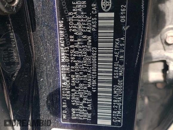 2013 Toyota Avalon XLE with VIN 4T1BK1EB8DU060623, listed as a Copart auction lot 50085975 with 172,665 mi miles and Salvage Title. Bid and sale history available at DreamBid. Image 12.
