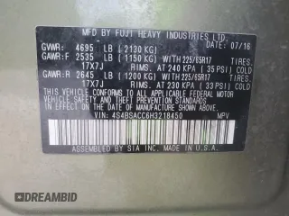 2017 Subaru Outback Premium with VIN 4S4BSACC6H3218450, listed as a Copart auction lot 59425595 with 81,666 mi miles and Salvage title. Bid and sale history available at DreamBid. Image 12.