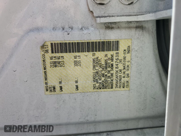 2013 Nissan Maxima SV with VIN 1N4AA5AP2DC847638, listed as a Copart auction lot 55300905 with 235,417 mi miles and Clean Title. Bid and sale history available at DreamBid. Image 12.