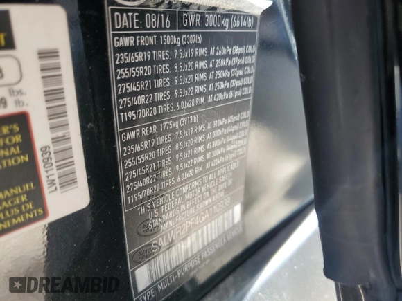 2016 Land Rover Range Rover Sport HSE with VIN SALWR2PF4GA110939, listed as a Copart auction lot 57120335 with 149,169 mi miles and Clean title. Bid and sale history available at DreamBid. Image 13.