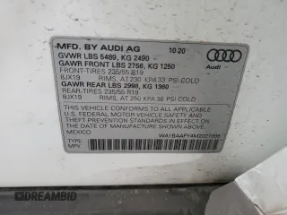 2021 Audi Q5 Premium Plus with VIN WA1BAAFY4M2021995, listed as a Copart auction lot 55136145 with 84,553 mi miles and Salvage Title. Bid and sale history available at carsss.com. Image 13.