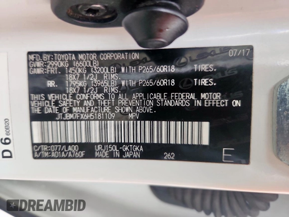 2017 Lexus GX 460 z VIN JTJBM7FX6H5181109, wystawiony jako Copart lot #60835635 z przebiegiem 199 172 mil mil oraz Czysty tytuł • Clean title. Historia ofert i sprzedaży dostępna na DreamBid. Obrazek 13.