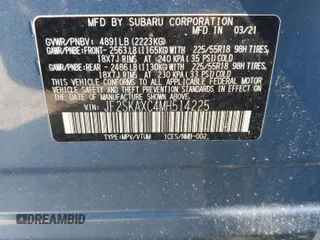 2021 Subaru Forester Touring with VIN JF2SKAXC4MH514225, listed as a Copart auction lot 60240355 with 55,660 mi miles and Salvage title. Bid and sale history available at DreamBid. Image 14.