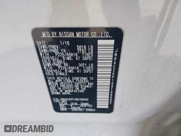 2016 Nissan Quest SL with VIN JN8AE2KP1G9155002, listed as a IAAI auction lot 42051272 with 159,434 mi miles and . Bid and sale history available at DreamBid. Image 9.