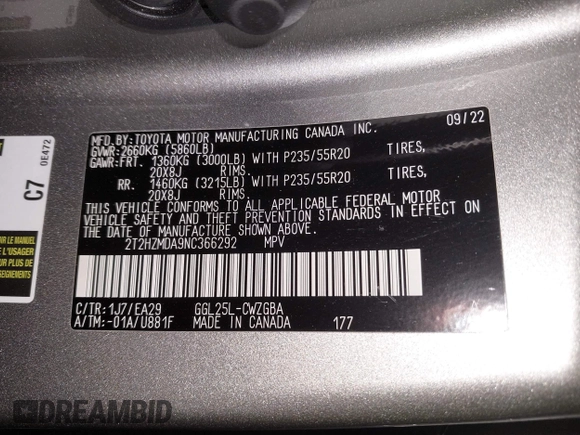 2022 Lexus RX 350 z VIN 2T2HZMDA9NC366292, wystawiony jako IAAI lot #42381449 z przebiegiem 26 717 mil mil oraz . Historia ofert i sprzedaży dostępna na DreamBid. Obrazek 9.