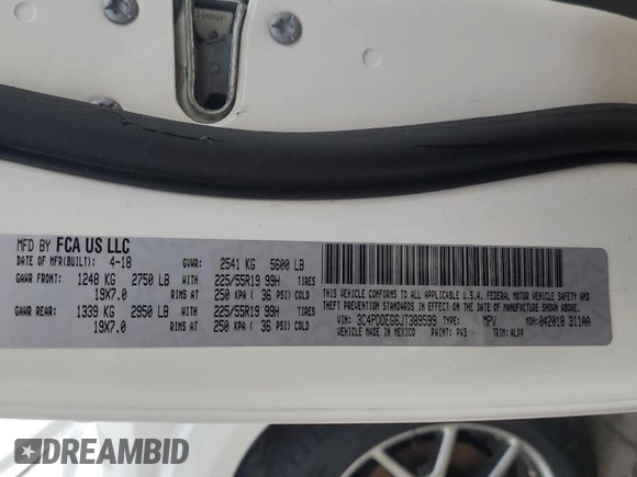 2018 Dodge Journey GT with VIN 3C4PDDEG6JT389599, listed as a Copart auction lot 58175955 with 49,315 mi miles and Clean title. Bid and sale history available at DreamBid. Image 13.