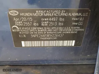 2015 Hyundai Sonata 2.4L SE with VIN 5NPE24AF8FH226437, listed as a Copart auction lot 53370695 with 104,202 mi miles and Clean Title. Bid and sale history available at carsss.com. Image 12.