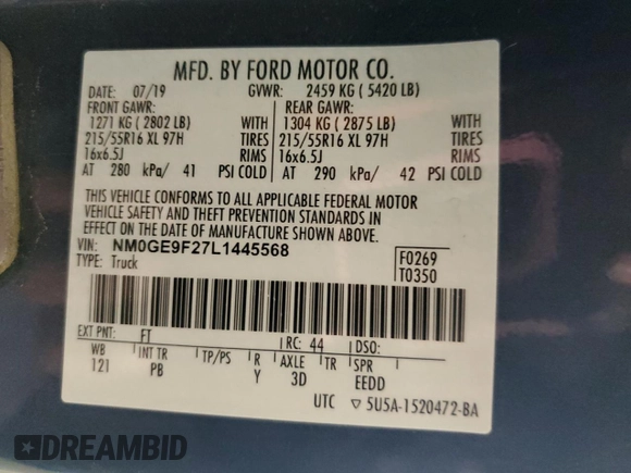 2020 Ford Transit Connect XLT z VIN NM0GE9F27L1445568, wystawiony jako Copart lot #60860625 z przebiegiem 89 558 mil mil oraz Czysty tytuł • Clean title. Historia ofert i sprzedaży dostępna na DreamBid. Obrazek 13.