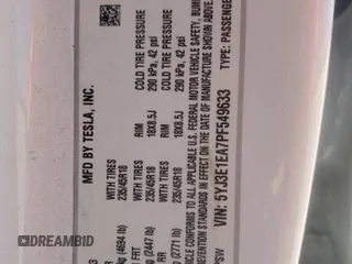 2023 Tesla Model 3 z VIN 5YJ3E1EA7PF549633, wystawiony jako Copart lot #57131325 z przebiegiem 78 113 mil mil oraz Szkoda całkowita • Salvage title. Historia ofert i sprzedaży dostępna na DreamBid. Obrazek 12.