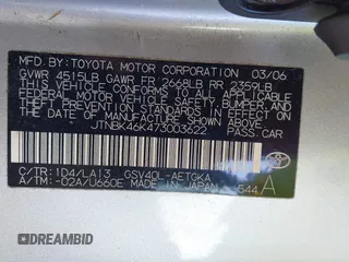 2007 Toyota Camry LE z VIN JTNBK46K473003622, wystawiony jako IAAI lot #42286264 z przebiegiem 105 630 mil mil oraz . Historia ofert i sprzedaży dostępna na DreamBid. Obrazek 9.