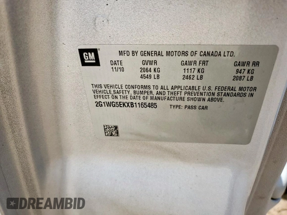 2011 Chevrolet Impala LT Fleet with VIN 2G1WG5EKXB1165485, listed as a Copart auction lot 60367425 with 236,825 mi miles and Clean title. Bid and sale history available at DreamBid. Image 12.