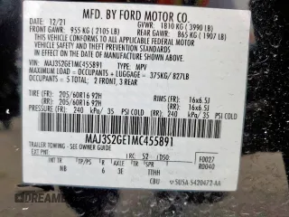 2021 Ford EcoSport SE z VIN MAJ3S2GE1MC455891, wystawiony jako Copart lot #57726405 z przebiegiem 18 624 mil mil oraz Szkoda całkowita • Salvage title. Historia ofert i sprzedaży dostępna na DreamBid. Obrazek 13.