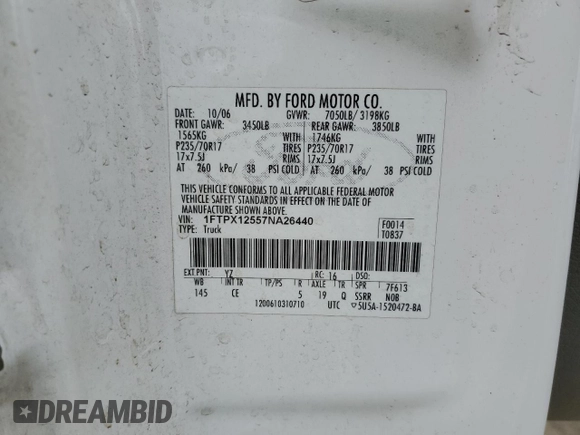 2007 Ford F-150 XL with VIN 1FTPX12557NA26440, listed as a Copart auction lot 41621445 with 184,854 mi miles and Salvage Title. Bid and sale history available at carsss.com. Image 13.