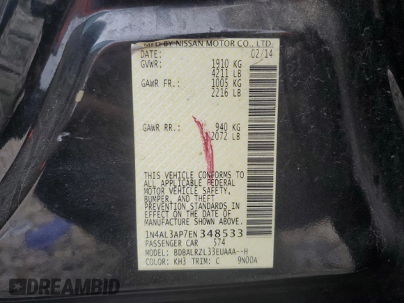 2014 Nissan Altima S with VIN 1N4AL3AP7EN348533, listed as a Copart auction lot 54132055 with 141,299 mi miles and Salvage Title. Bid and sale history available at carsss.com. Image 12.