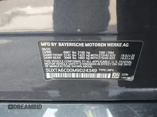 2021 BMW X5 xDrive45e with VIN 5UXTA6C00M9D24349, listed as a IAAI auction lot 41458445 with 43,116 mi miles. Bid and sale history available at carsss.com. Image 9.