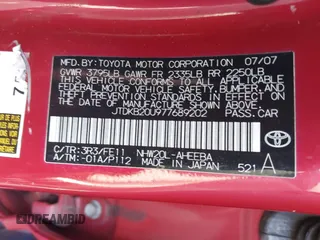 2007 Toyota Prius with VIN JTDKB20U977689202, listed as a IAAI auction lot 42271744 with Not Provided miles and . Bid and sale history available at DreamBid. Image 9.