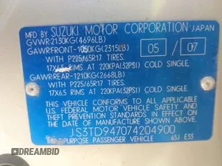 2007 Suzuki Grand Vitara Luxury z VIN JS3TD947074204900, wystawiony jako IAAI lot #41488003 z przebiegiem 187 502 mil mil oraz . Historia ofert i sprzedaży dostępna na DreamBid. Obrazek 9.