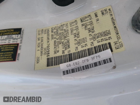 2018 Nissan Frontier SV with VIN 1N6AD0CW9JN760986, listed as a IAAI auction lot 42621224 with 96,456 mi miles and . Bid and sale history available at DreamBid. Image 6.